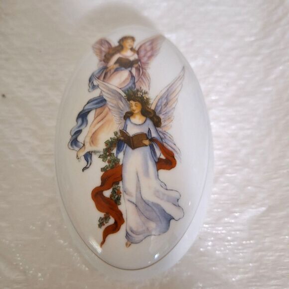A Reutter Porzellan Trinket Box Germany Angel Motif Keepsake Collectible Gift - Picture 1 of 9